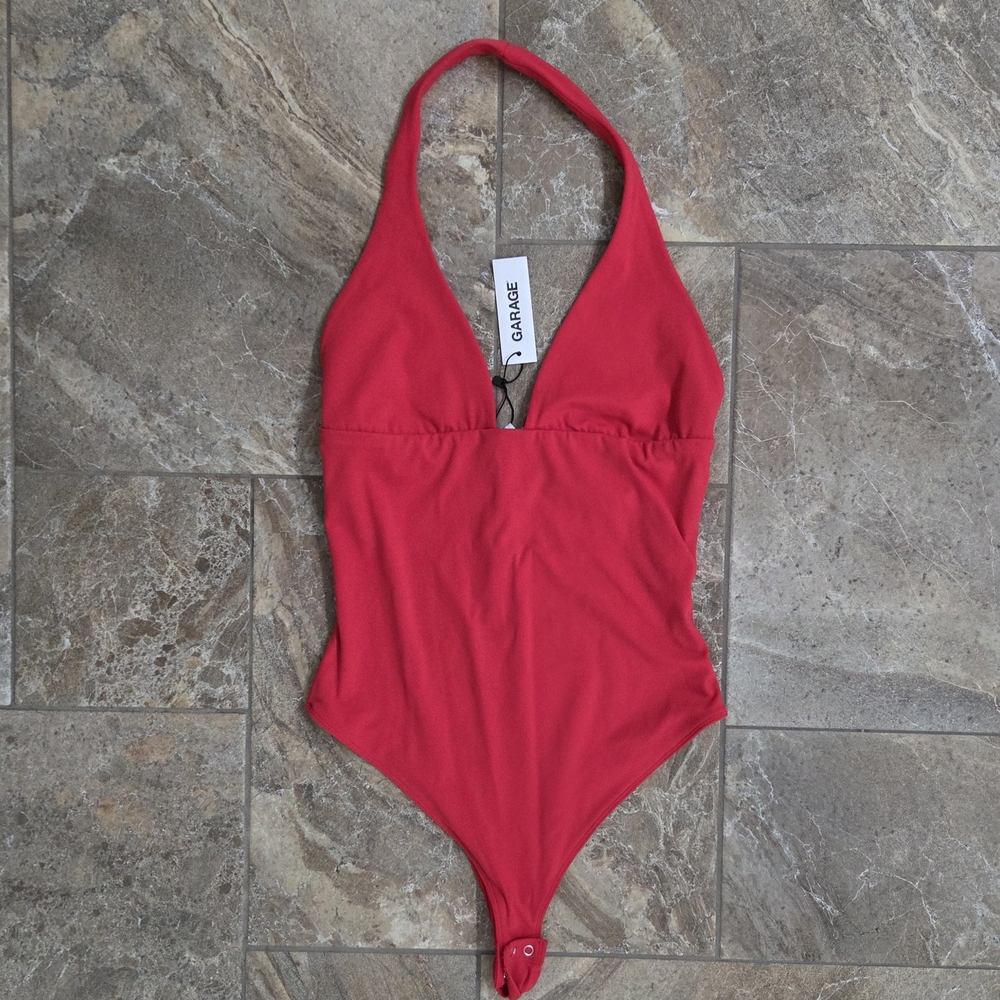 NWT Garage Red Halter Bodysuit Party Young Christmas Sexy Women Med